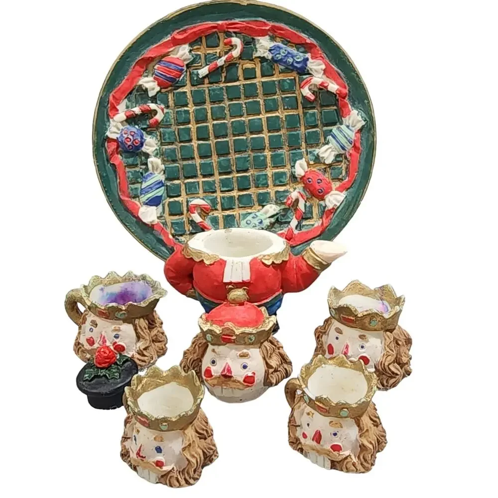 Nutcracker Christmas Miniature 7 Pc Doll House Toy Tea Set For 2 Pretend Play